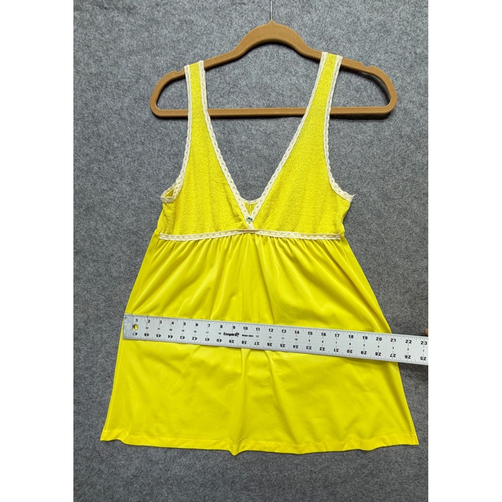 Vintage Yellow Nylon Babydoll Nightgown Lace Trim Empire Waist Chemise Large 60s - Picture 6 of 9